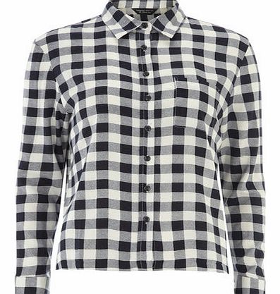 Dorothy Perkins Womens Navy and Ivory Check Print Shirt- Blue