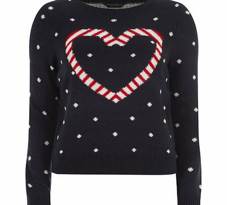 Dorothy Perkins Womens Navy Candy Cane Jumper- Blue DP55156700