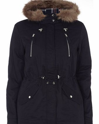 Dorothy Perkins Womens Navy Check Hood Short Parka Jacket- Blue