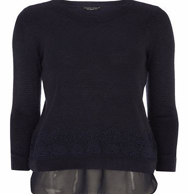 Dorothy Perkins Womens Navy Chiffon Hem Jumper- Navy DP55158400