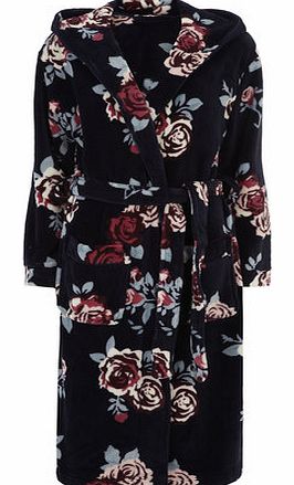 Dorothy Perkins Womens Navy cosy floral dressing gown- Blue
