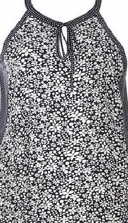 Dorothy Perkins Womens Navy Daisy High Neck Top- Blue DP05588323