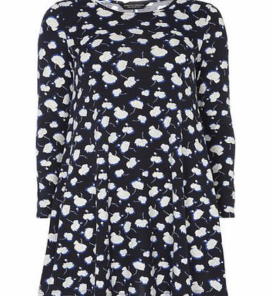 Womens Navy Ditsy Floral Swing Tunic- Navy