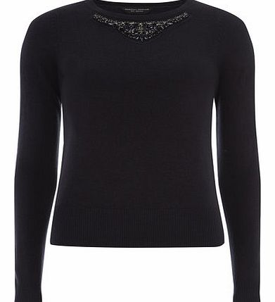 Dorothy Perkins Womens Navy Embellished Jumper- Blue DP55147411