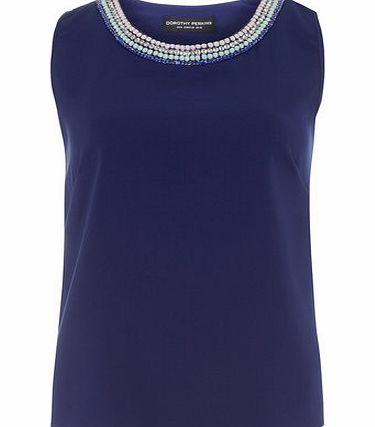 Dorothy Perkins Womens Navy Embellished Wrap Back Top- Blue
