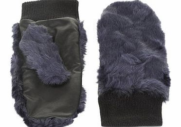 Dorothy Perkins Womens Navy Faux Fur Mittens- Blue DP11134523