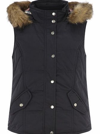 Dorothy Perkins Womens Navy Faux Fur Trim Gilet- Blue DP92266623
