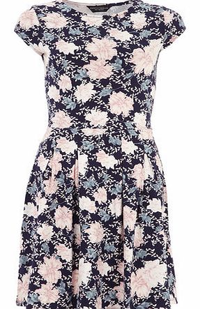 Dorothy Perkins Womens Navy Floral Boxpleat Dress- Navy DP56385310