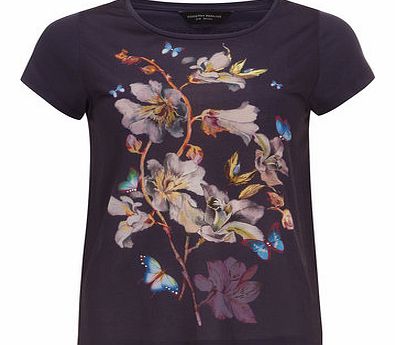 Dorothy Perkins Womens Navy floral pleat back motif tee- Navy
