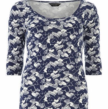 Dorothy Perkins Womens Navy heart printed scoop- Blue DP56377523