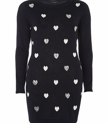 Dorothy Perkins Womens Navy Heart Sequin Tunic- Blue DP55211223