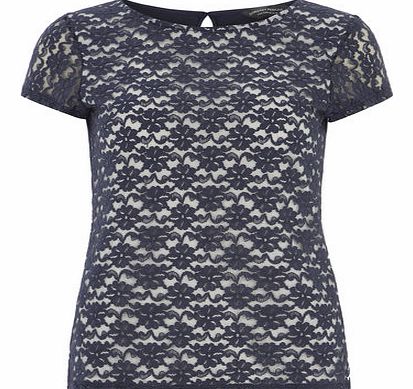 Dorothy Perkins Womens Navy lace front tee- Blue DP56375923