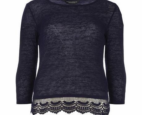 Dorothy Perkins Womens Navy Lace Hem Jersey Knit- Navy DP56401223