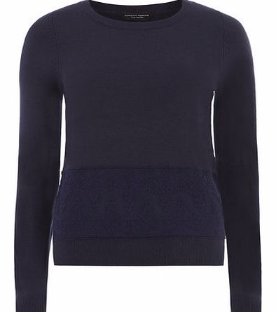 Dorothy Perkins Womens Navy Lace Hem Jumper- Navy DP55143022