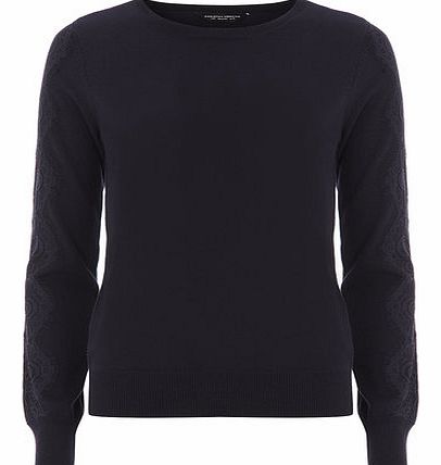 Dorothy Perkins Womens Navy lace long sleeve jumper- Navy