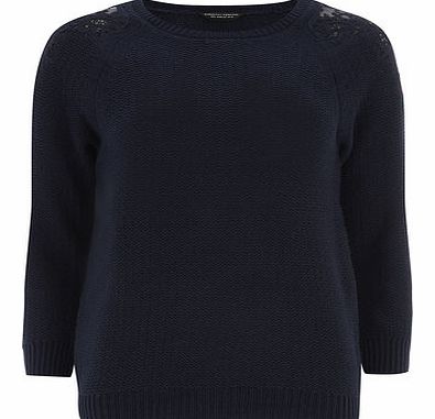 Dorothy Perkins Womens Navy Lace Shoulder Jumper- Blue DP55148933