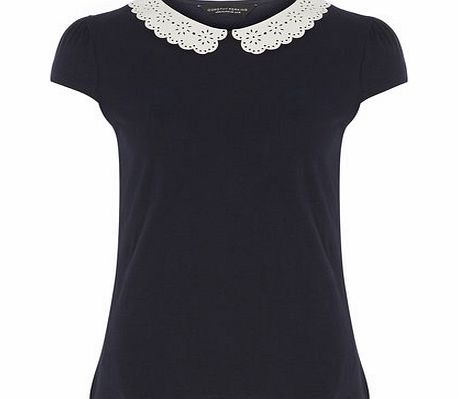 Dorothy Perkins Womens Navy Laser Cut Collar Top- Navy DP56412723
