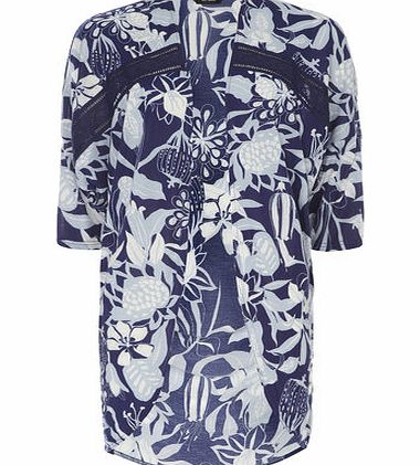 Dorothy Perkins Womens Navy Leaf Lace Insert Kimono- Blue