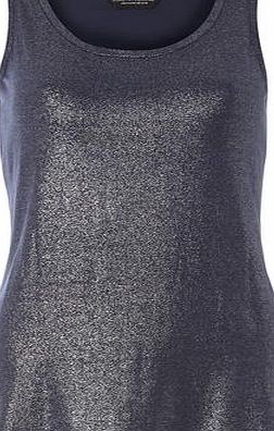Dorothy Perkins Womens Navy metallic curve hem vest top- Navy