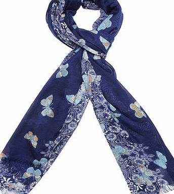 Dorothy Perkins Womens Navy Oriental Butterfly Scarf- Blue