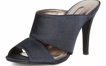 Dorothy Perkins Womens Navy satin heeled mule shoes- Navy