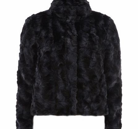 Dorothy Perkins Womens Navy Short Zip Faux Fur Coat- Navy