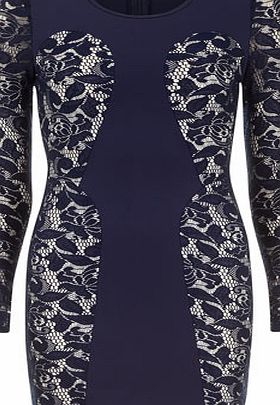 Dorothy Perkins Womens Navy soft lace bodycon dress- Blue