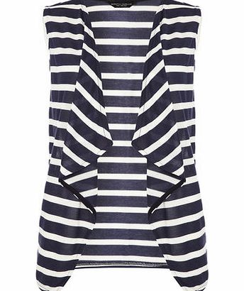 Dorothy Perkins Womens Navy Stripe Sleeveless Cardigan- Navy