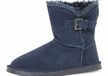 Dorothy Perkins Womens Navy suede faux fur boots- Navy DP19881223