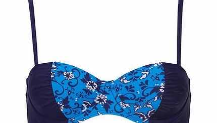 Dorothy Perkins Womens Navy Tile FLoral Balconette Bikini Top-