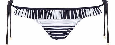 Womens Navy/White Stripe Ruffle Tie Side