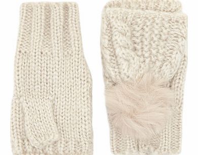 Dorothy Perkins Womens Nude Faux Fur Pom Fingerless Gloves-