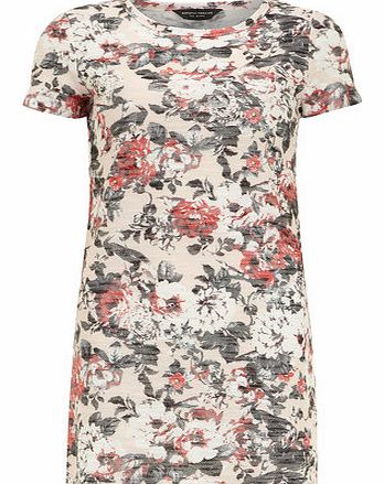 Womens Nude Floral Textured Tunic- White