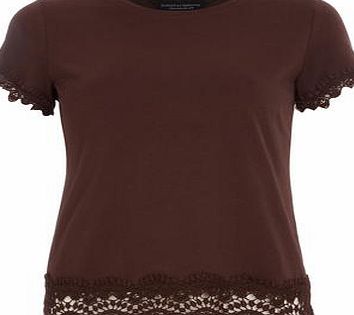 Dorothy Perkins Womens Nutmeg Lace Trim Tee- Brown DP56438243