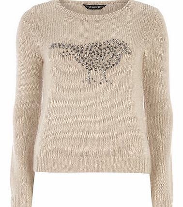 Dorothy Perkins Womens Oat Embellished Robin Jumper- Beige