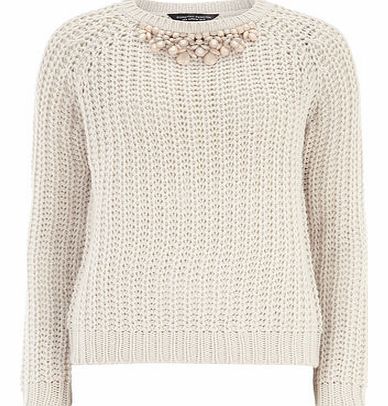 Dorothy Perkins Womens Off white detail neck jumer- White