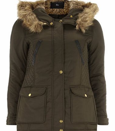 Dorothy Perkins Womens Olive Faux Fur Hood Parka- Green DP92265483