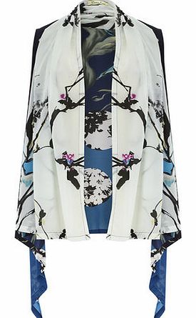 Dorothy Perkins Womens Orien Love Blue Floral Kimono Waistcoat-