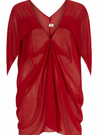 Dorothy Perkins Womens Orien Love Red Gathered Front Tunic- Red