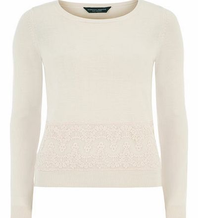 Dorothy Perkins Womens Oyster Cream Lace Hem Jumper- Cream