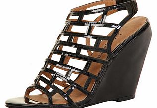 Dorothy Perkins Womens Paper Dolls Black Cage Patent Wedges-
