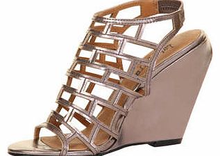 Dorothy Perkins Womens Paper Dolls Pewter Cage Patent Wedges-