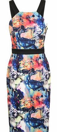 Womens Paper Dolls Printed Bodycon Dress- Multi