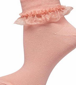 Dorothy Perkins Womens Peach Organza Trim Ankle Socks- Pink