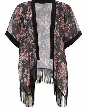 Dorothy Perkins Womens Petals Black Flower Print Kimono Top-
