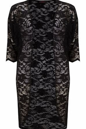 Dorothy Perkins Womens Petals Black Lace Long Kimono- Black