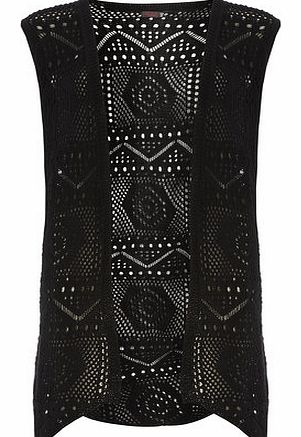 Dorothy Perkins Womens Petals Black Long Knitted Kimono- Black