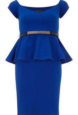Dorothy Perkins Womens Petals Blue Peplum Belted Dress- Blue