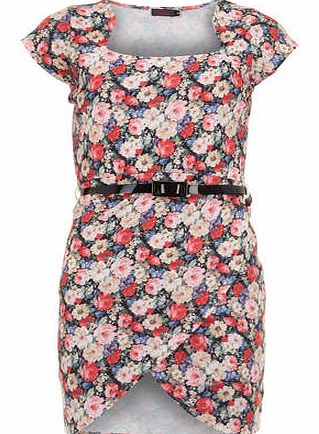 Womens Petals Multi Floral Print Belt Dress-