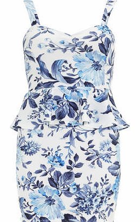 Womens Petals White Blue Floral Print Dress-